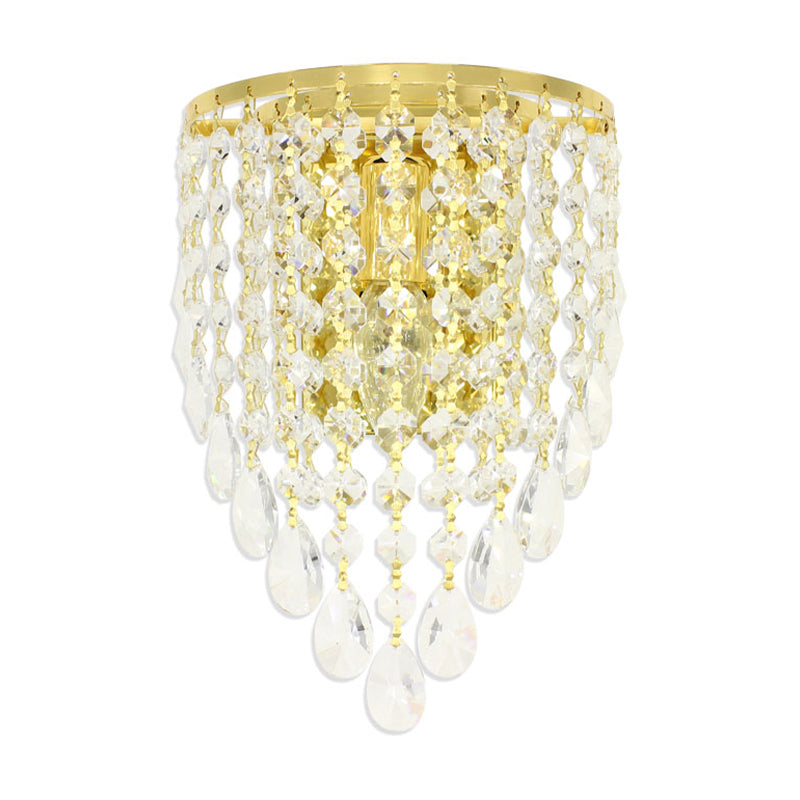 BowLift | 10"/15" W Z tapered wall lamp Vintage Metal 1 Lamp Gold Sconces with Clear Crystal Draping