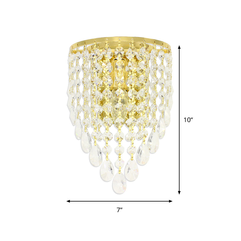BowLift | 10"/15" W Z tapered wall lamp Vintage Metal 1 Lamp Gold Sconces with Clear Crystal Draping