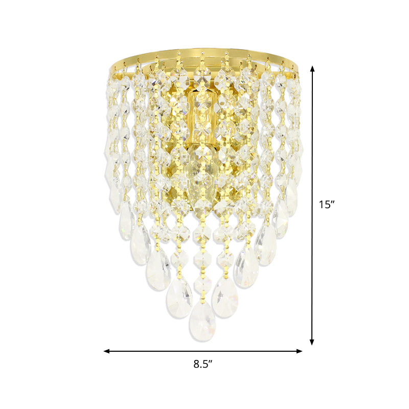 BowLift | 10"/15" W Z tapered wall lamp Vintage Metal 1 Lamp Gold Sconces with Clear Crystal Draping