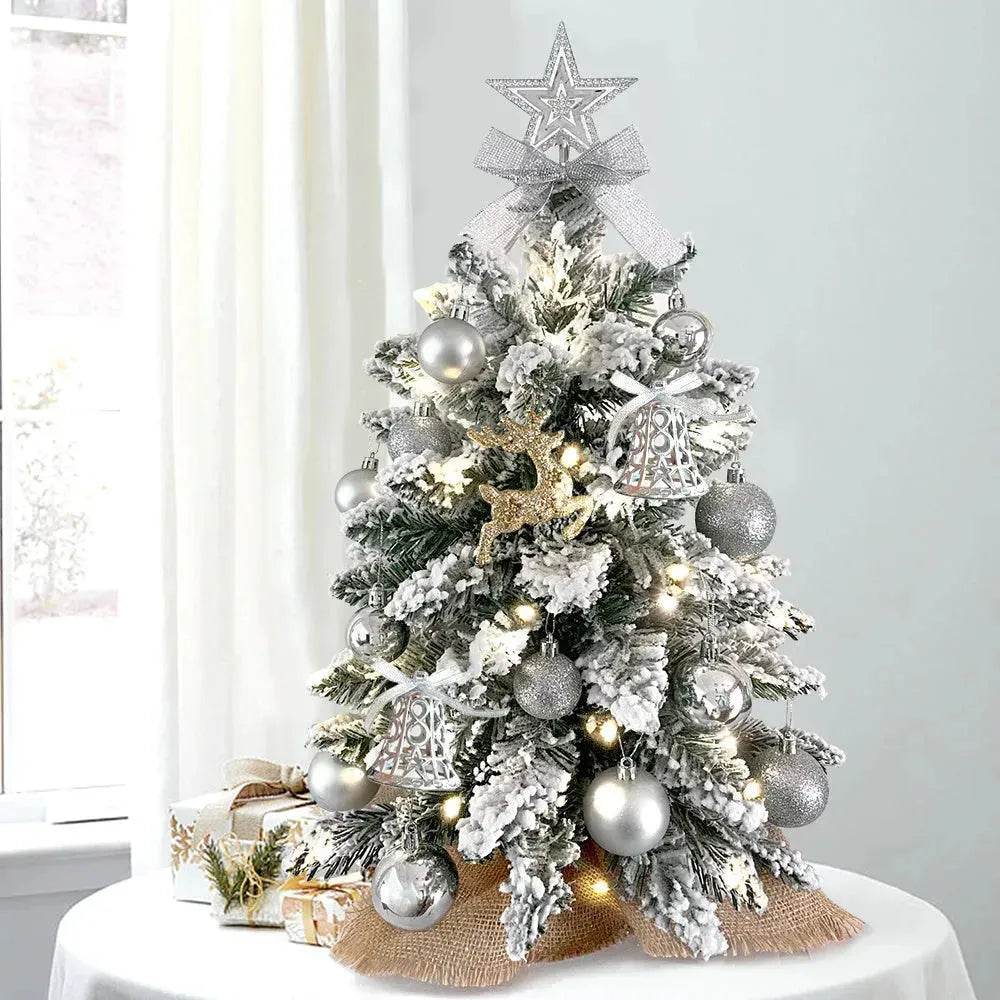 BowLift | 2ft Mini Christmas Tree Decoration With Flocked Snowflakes, Xmas Ornaments For Table Top For Home & Office
