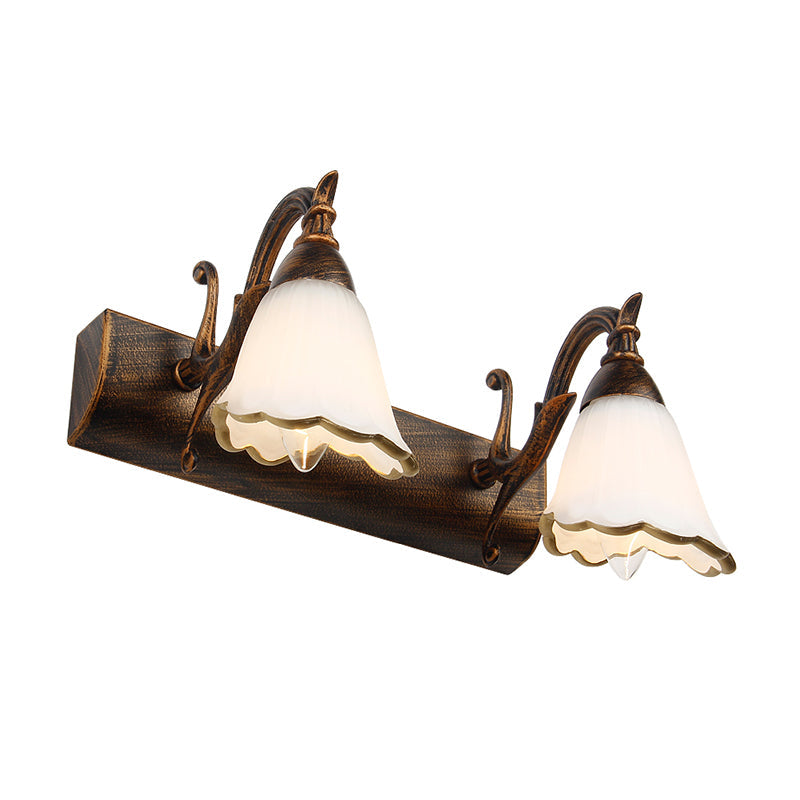 BowLift | Floral Opal Glass Wall Light Simple 2/3-Light Bronze/Weathered White Wall-Mounted Lighting with Curved Arm
