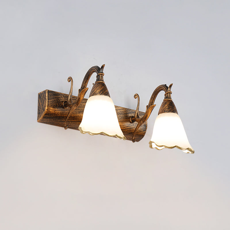 BowLift | Floral Opal Glass Wall Light Simple 2/3-Light Bronze/Weathered White Wall-Mounted Lighting with Curved Arm
