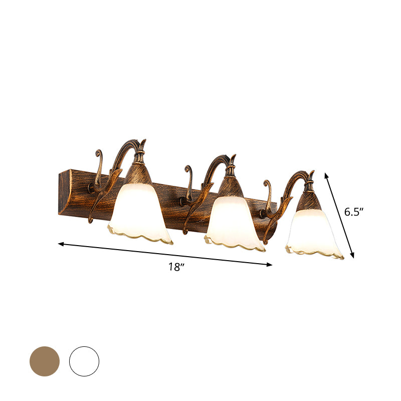 BowLift | Floral Opal Glass Wall Light Simple 2/3-Light Bronze/Weathered White Wall-Mounted Lighting with Curved Arm