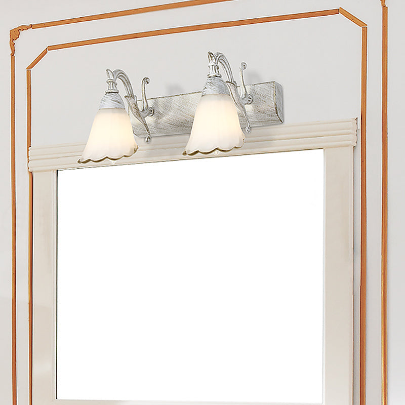 BowLift | Floral Opal Glass Wall Light Simple 2/3-Light Bronze/Weathered White Wall-Mounted Lighting with Curved Arm