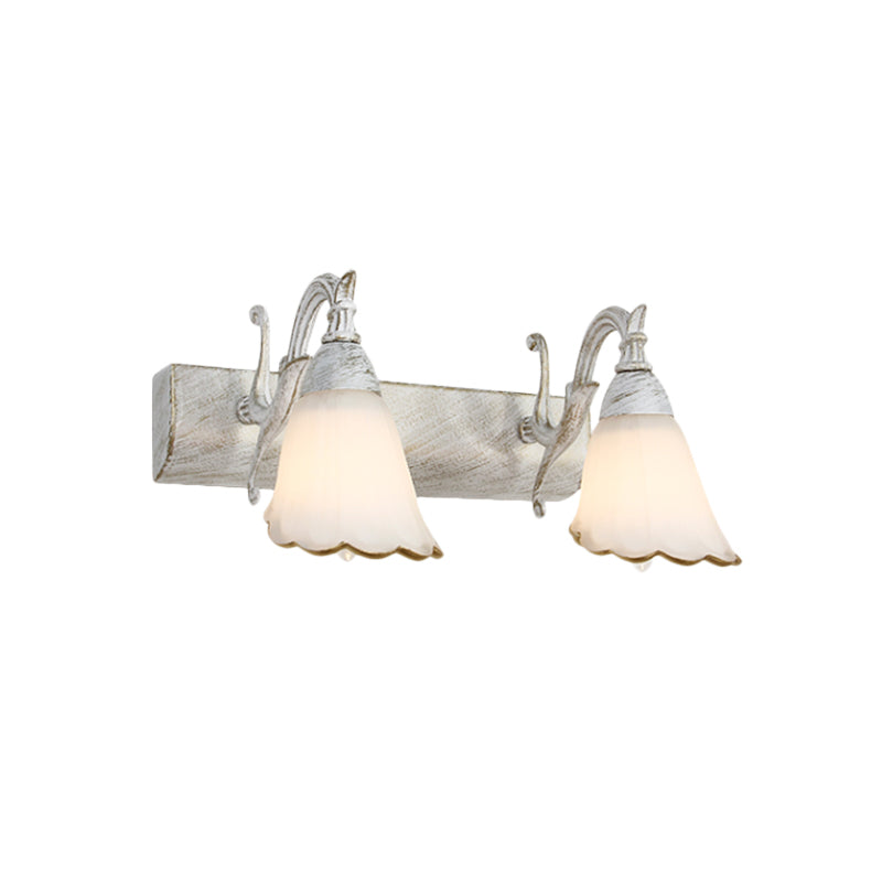 BowLift | Floral Opal Glass Wall Light Simple 2/3-Light Bronze/Weathered White Wall-Mounted Lighting with Curved Arm