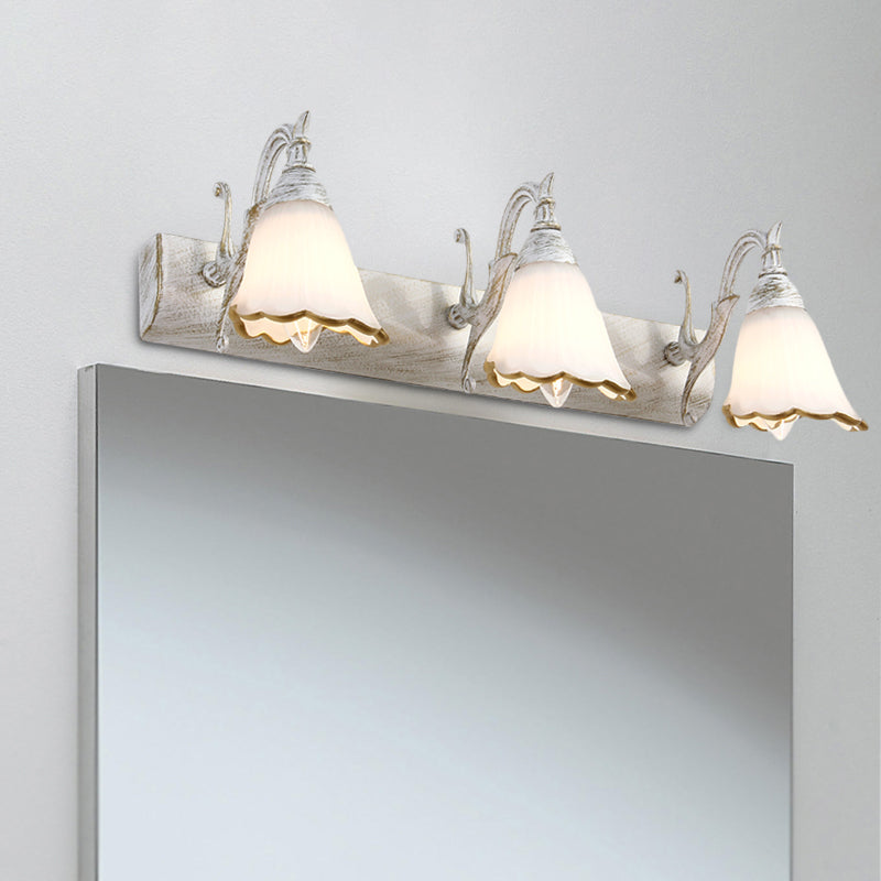 BowLift | Floral Opal Glass Wall Light Simple 2/3-Light Bronze/Weathered White Wall-Mounted Lighting with Curved Arm