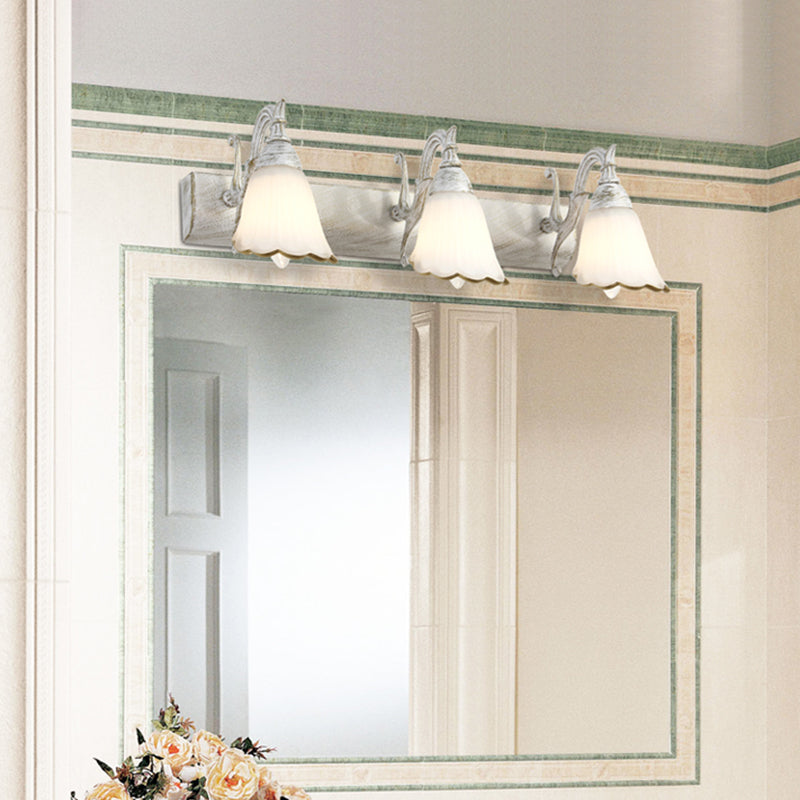 BowLift | Floral Opal Glass Wall Light Simple 2/3-Light Bronze/Weathered White Wall-Mounted Lighting with Curved Arm