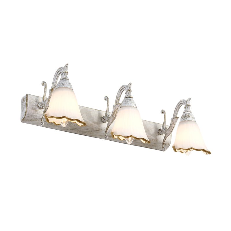 BowLift | Floral Opal Glass Wall Light Simple 2/3-Light Bronze/Weathered White Wall-Mounted Lighting with Curved Arm