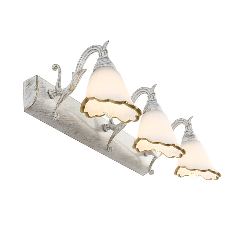 BowLift | Floral Opal Glass Wall Light Simple 2/3-Light Bronze/Weathered White Wall-Mounted Lighting with Curved Arm