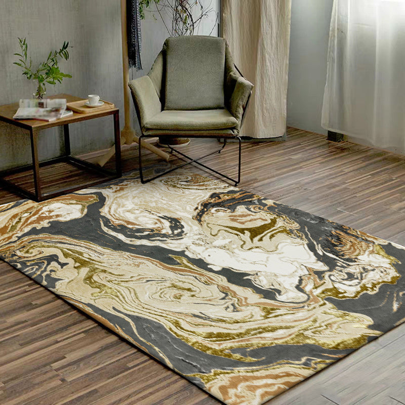 BowLift | Gold Abstract Carpet Polyester Modern Rug Washable Non-slip Back Carpet for Decoration