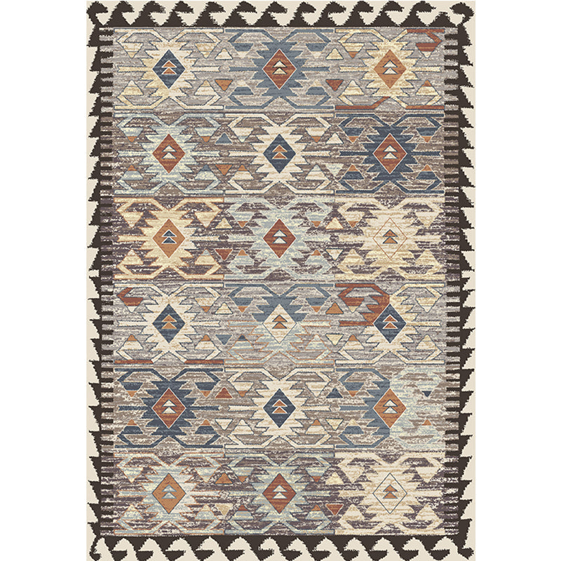 BowLift | Gray Tribal-Diamond Pattern Rug Polypropylene Bohemian Rug Washable Non-Slip Back Rug for Living Room