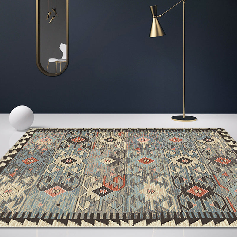 BowLift | Gray Tribal-Diamond Pattern Rug Polypropylene Bohemian Rug Washable Non-Slip Back Rug for Living Room