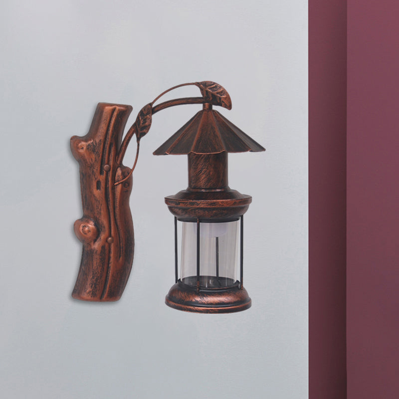BowLift | 1 Light Clear Glass Wall Sconces Light Retro Coastal Black/Copper Petroleum Hallway Lighting Fixture