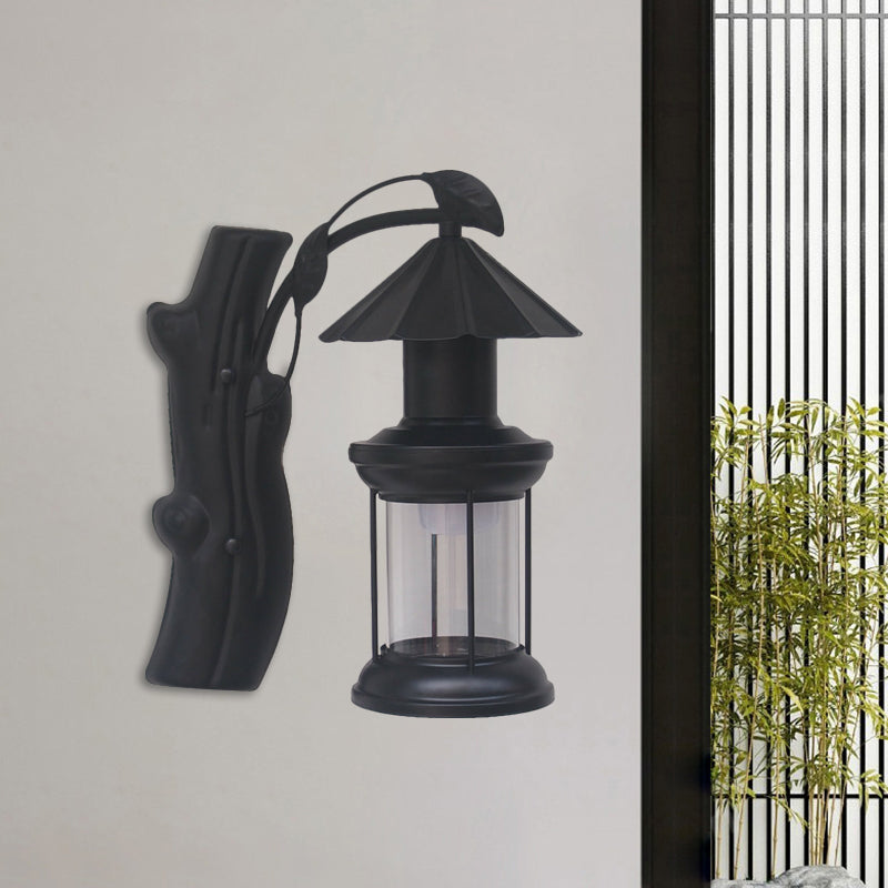 BowLift | 1 Light Clear Glass Wall Sconces Light Retro Coastal Black/Copper Petroleum Hallway Lighting Fixture