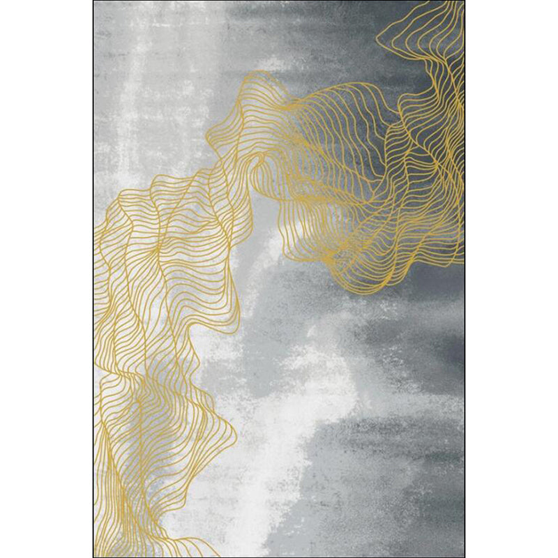 BowLift | Gray Modernist Rug Polyester Swirl Stripe Pattern Rug Pet Friendly Washable Non-Slip Carpet for Bedroom