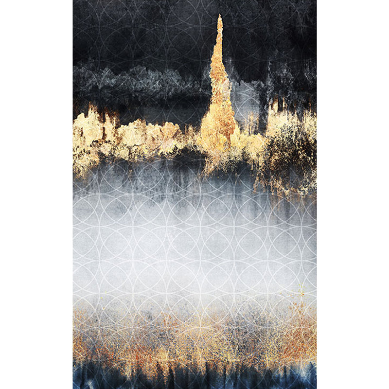 BowLift | Funky Abstract Rug Black and Gold Industrial Carpet Polyester Non-Slip Washable Pet-Friendly Area Rug for Living Room