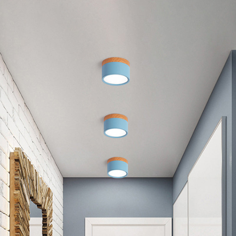 BowLift | Modern Macaron Ceiling Light – Compact Metal/Wood Flush Mount Lighting for Kitchen and Bar in Yellow, Blue, and Black