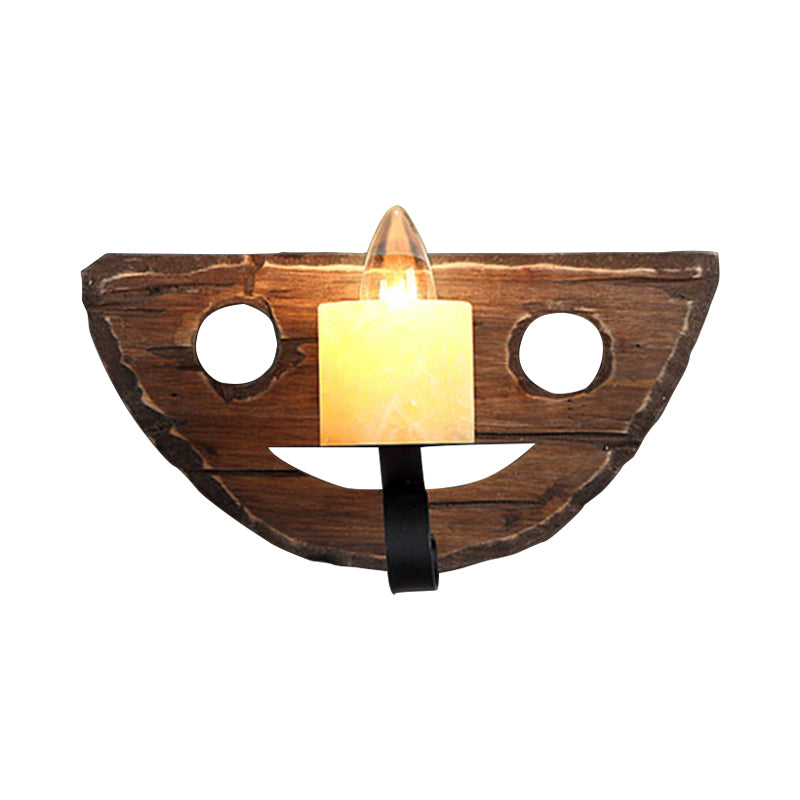 BowLift | 1-Light Lantern Wall Light Kit Landscape Brown Clear Glass Wall Pendant Lamp with Rectangular/Semi-Circular Wood Backplate