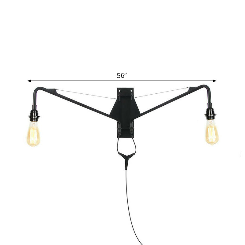 BowLift | Industrial Scalloped/Exposed Wall Lamp 1/2-Light Iron Plug-in Wall Mounted Lighting with Long Swing Arm in Black