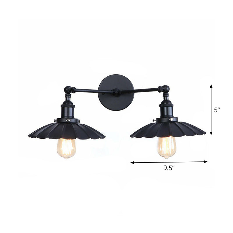 BowLift | 2 Lights Wall Mounted Lamp Retro Cone/Shell Pivot Shade Metal Wall Light in Black for Bathroom