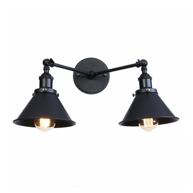BowLift | 2 Lights Wall Mounted Lamp Retro Cone/Shell Pivot Shade Metal Wall Light in Black for Bathroom