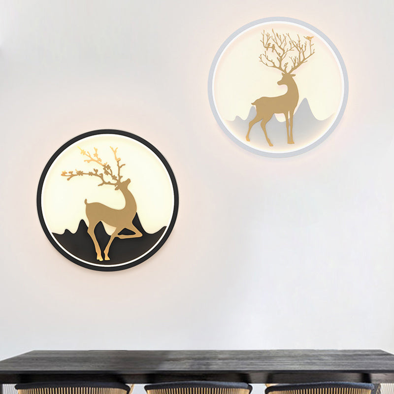 BowLift | Deer Wall Lamp Nordic Metallic Black/White-Gold LED Circle Wall Light in Warm/White Light for Bedroom