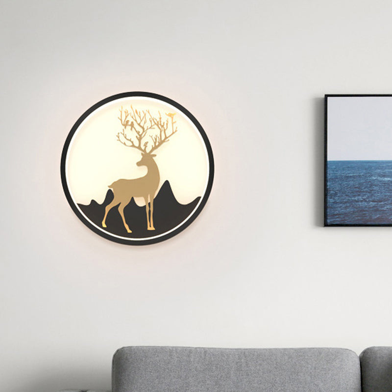 BowLift | Deer Wall Lamp Nordic Metallic Black/White-Gold LED Circle Wall Light in Warm/White Light for Bedroom