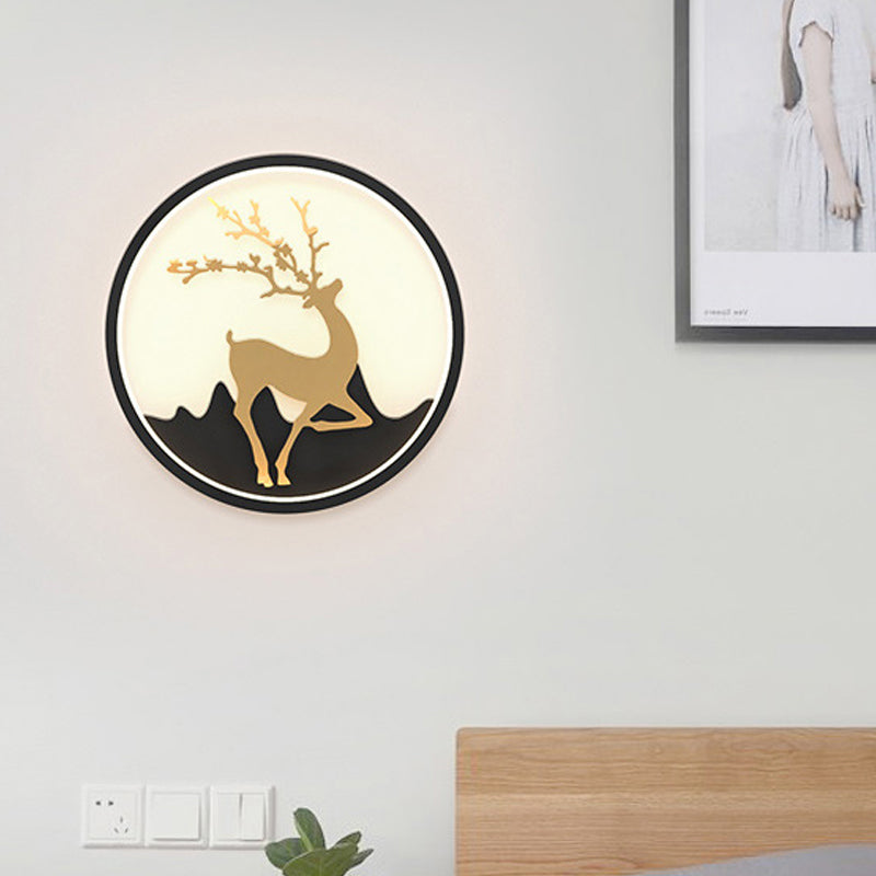BowLift | Deer Wall Lamp Nordic Metallic Black/White-Gold LED Circle Wall Light in Warm/White Light for Bedroom