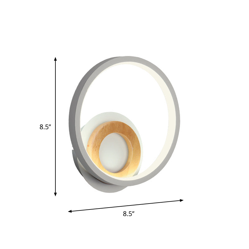 BowLift | Double Ring Acrylic Wall Lamp Nordic White and Wood LED Wall Mount Lighting in Warm/White Light for Home