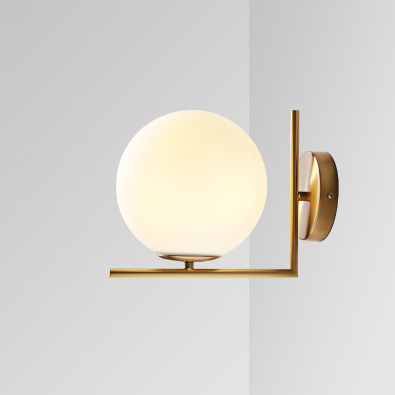 BowLift | Frosted White Glass Ball Wall Lamp Minimalist 1 Head Gold Wall Lamp Light with Right Angle Arm, Warm/White Light