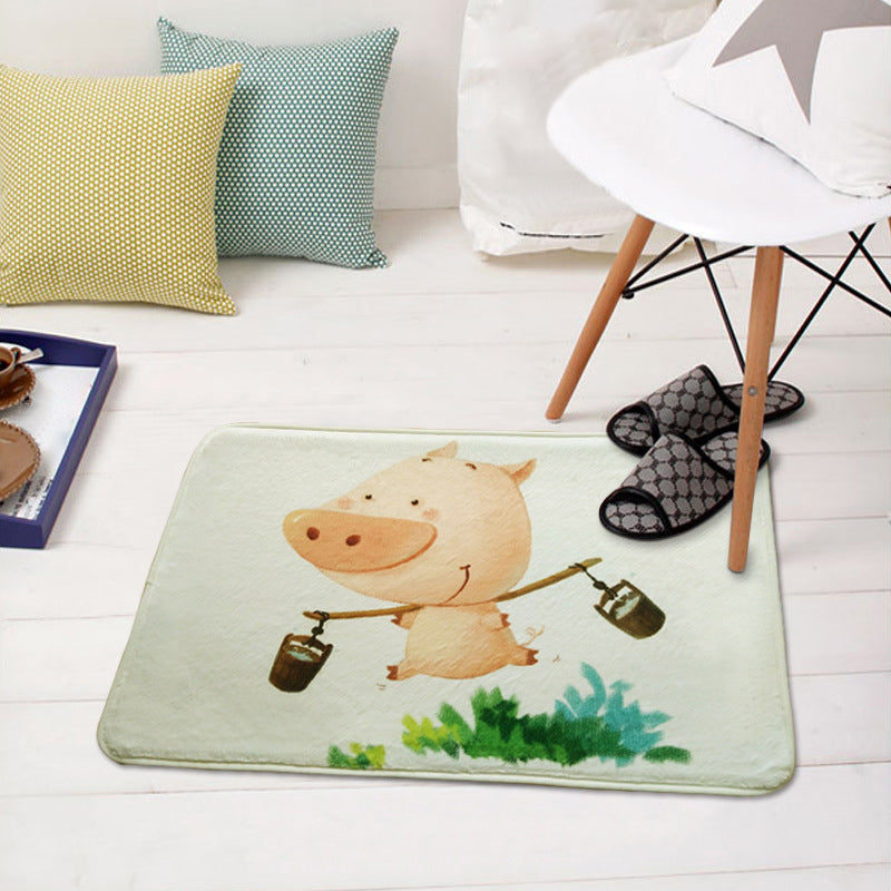 BowLift | Green and White Children's Room Carpet Kids Animal Peek Hedgehog Pig Fox Pattern Rug Polyester Non-Slip Underlay Carpet