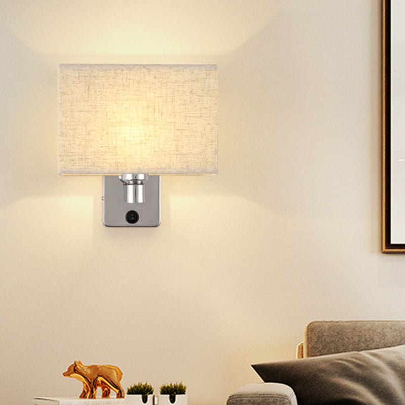 BowLift | 1-Light Bedroom Wall Lamp Nordic Black/White/Beige and Chrome Wall Light with Oval/Square Fabric Shade