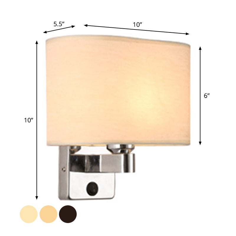 BowLift | 1-Light Bedroom Wall Lamp Nordic Black/White/Beige and Chrome Wall Light with Oval/Square Fabric Shade