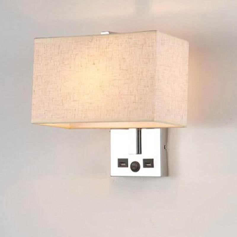 BowLift | Fabric Rectangle Wall Light Kit Minimalist Single-Bulb Beige/Black/White Wall Lamp with USB Port