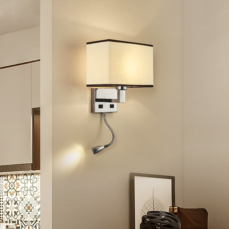 BowLift | Fabric Cuboid Wall Light Kit Minimalist 1-Light White/Beige Spotlight Wall Lamp with Charging Port