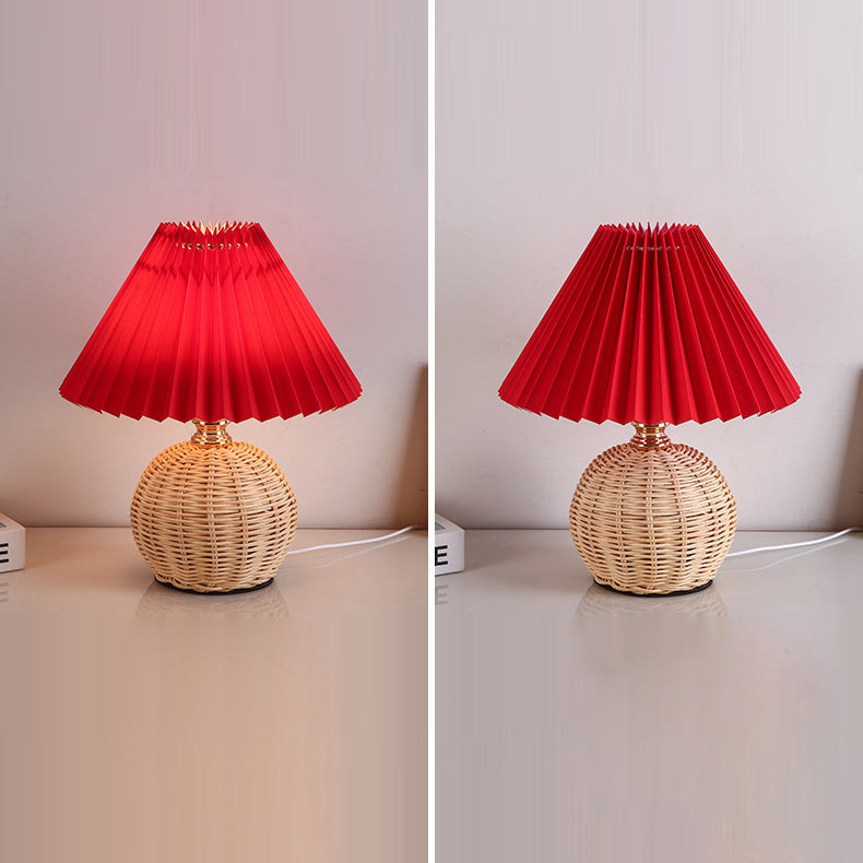 BowLift | RattaLume Nordic LED Table Lamp | Woven Rattan & Foldable Fabric Shade | Mood Light | Decor for the Bedroom