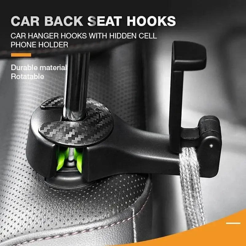 BowLift | 2-in-1 Car Headrest Hooks – Holds Bags & Serves as Smartphone Holder