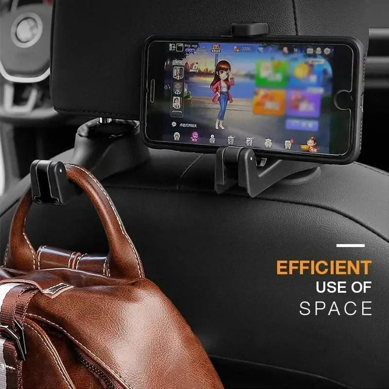 BowLift | 2-in-1 Car Headrest Hooks – Holds Bags & Serves as Smartphone Holder