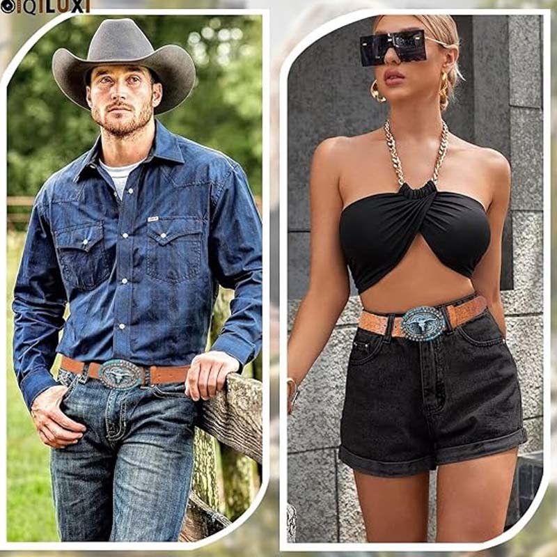 BowLift | Retro Punk Embossed Western Denim Belt