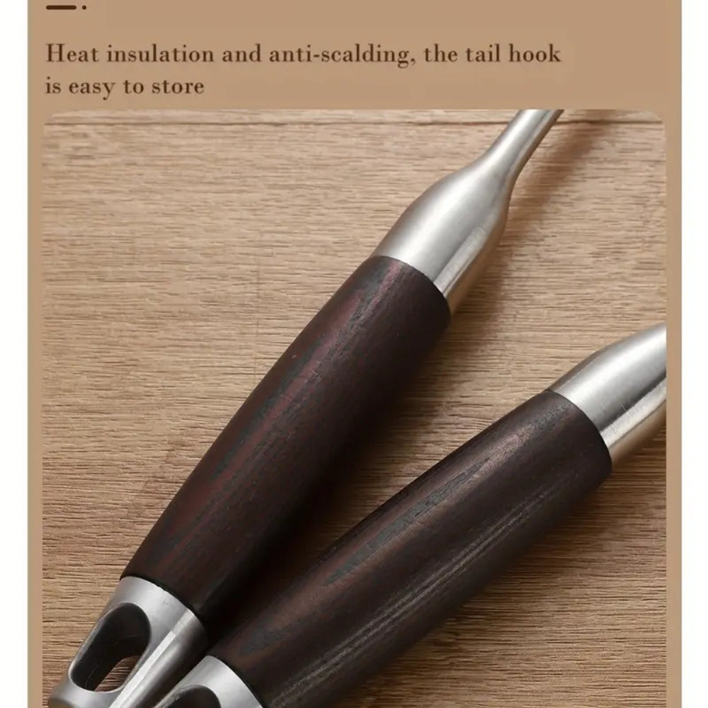 BowLift | Gleaming Stainless Steel Wooden Utensils | 6Pcs Set