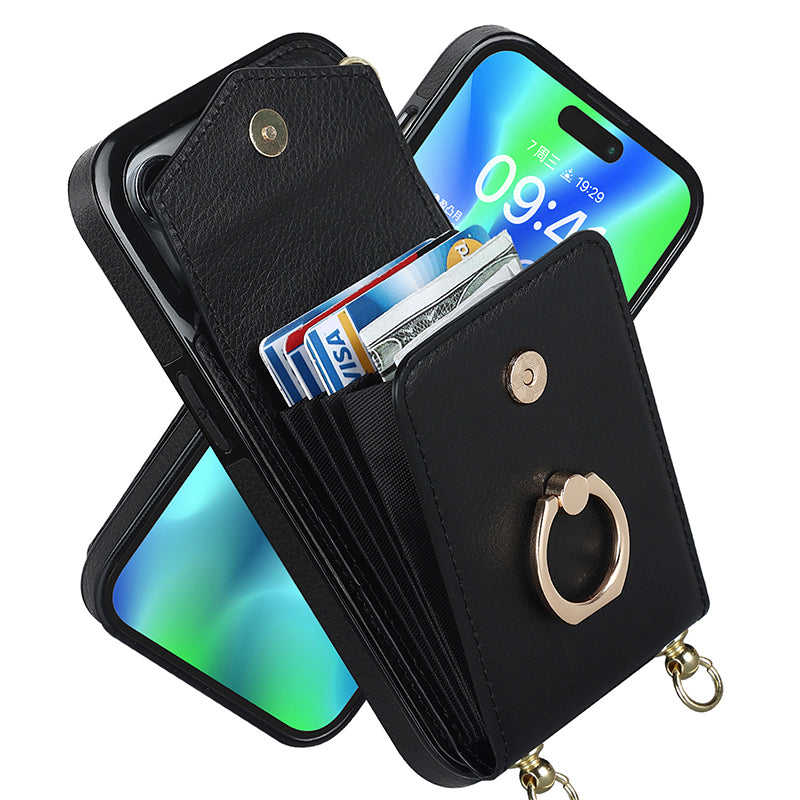 BowLift | Leather Wallet Case with Ring & Lanyard for iPhone