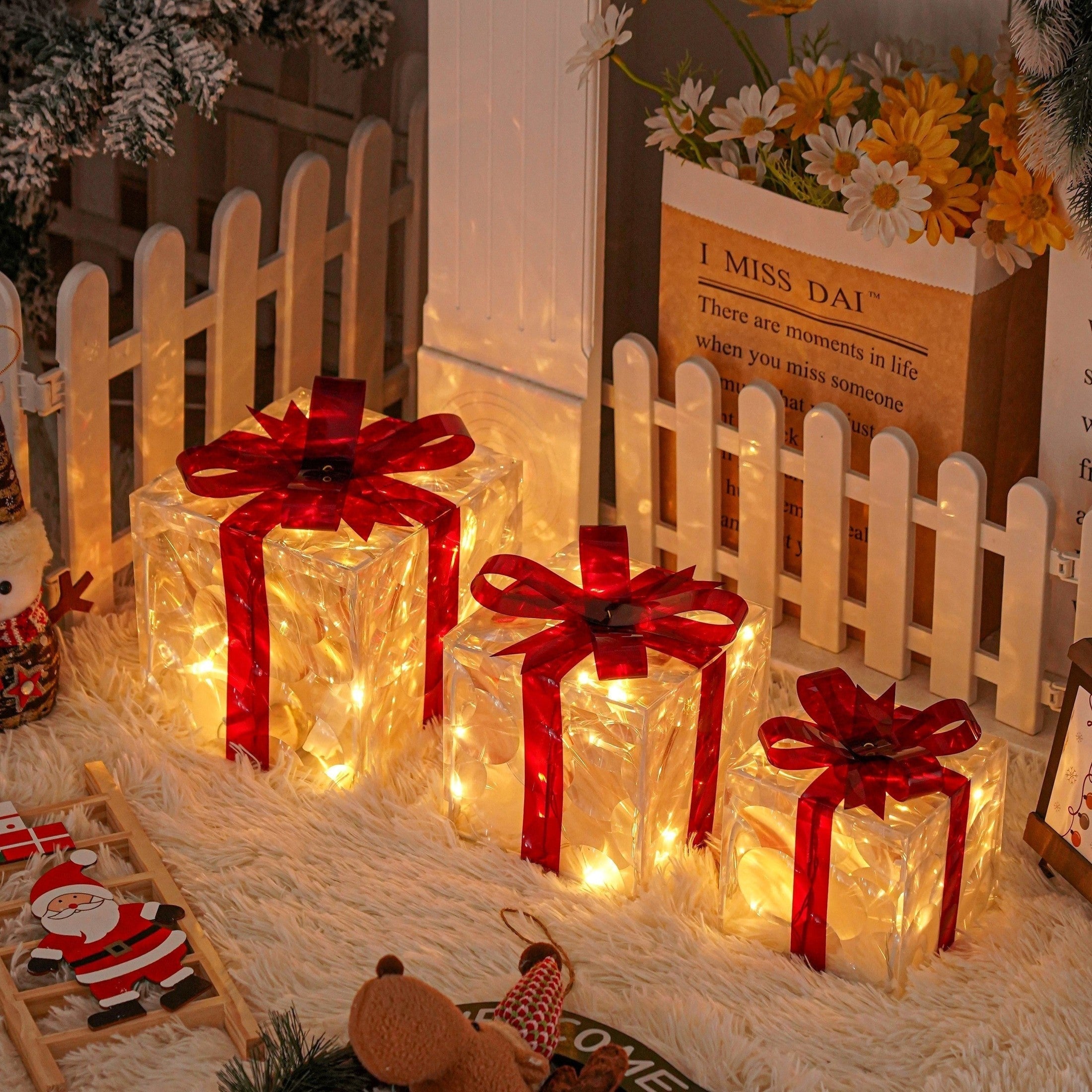 BowLift | GlowBox LED Gift Boxes – Set of 3 Illuminated Christmas Gifts for Indoor and Outdoor