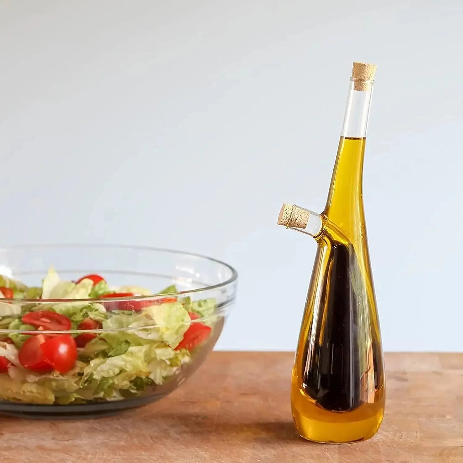2 In 1 Double Layer Glass Olive Oil Bottle with Stopper Double Pourer | Bowlift