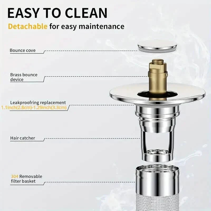BowLift | 2-Pack: Pop-Up Wash Basin Plugs with Stainless Steel Strainer and Hair Strainer
