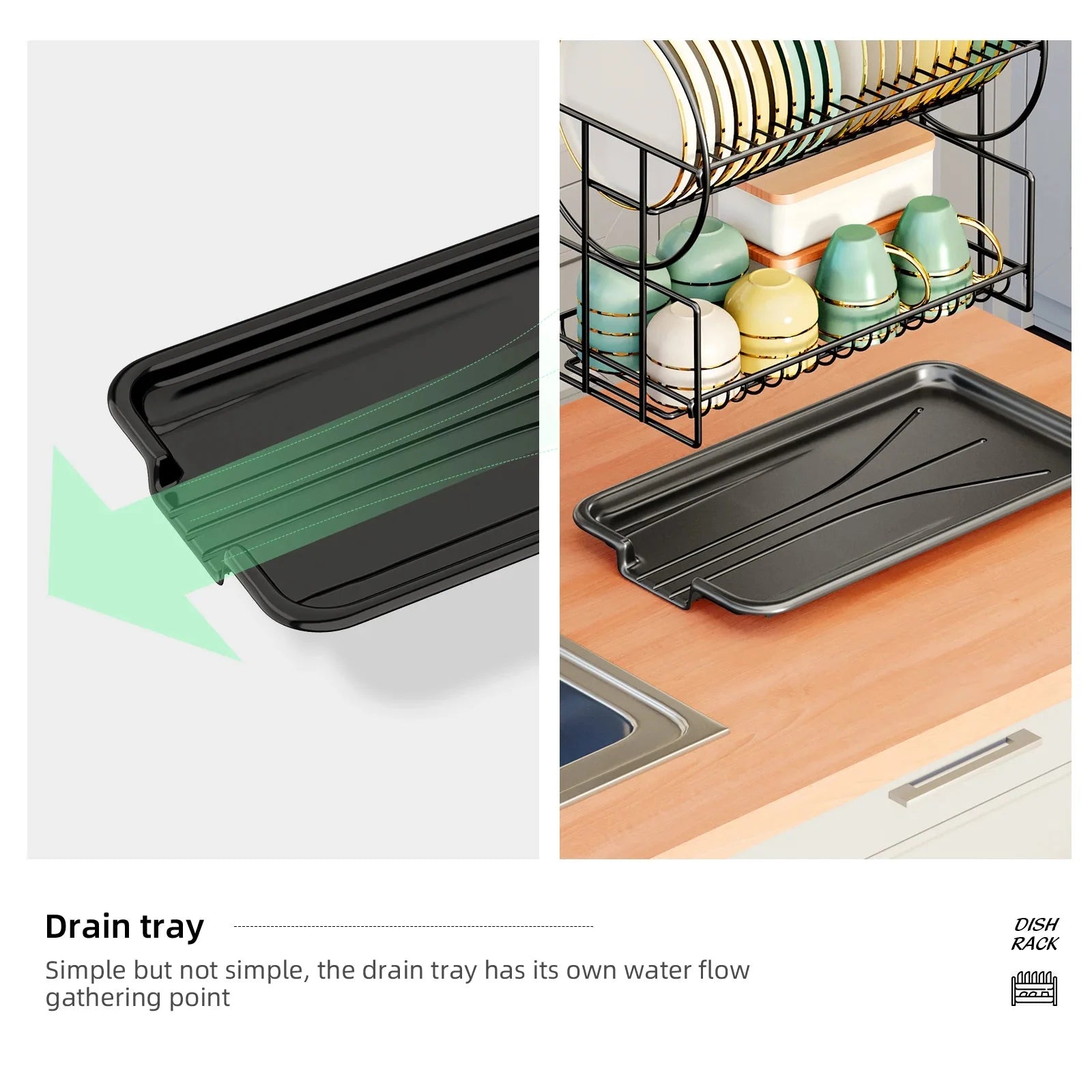 2 Tier Dish Drying Rack Drain Board Set Tableware Drainer Kitchen Rack | Bowlift