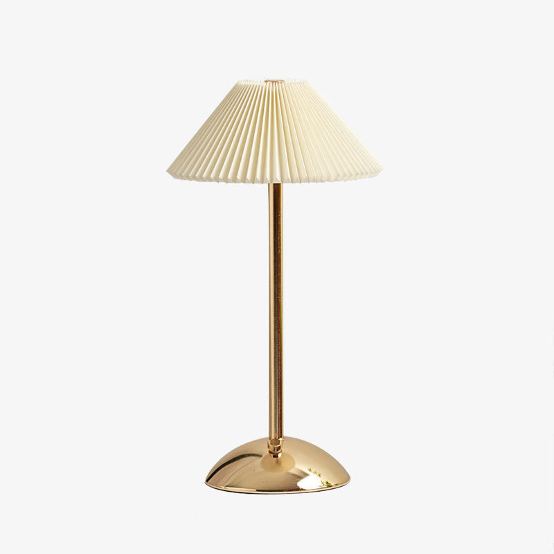 BowLift | Contemporary Scandinavian rechargeable iron fabric cone pleated LED table lamp for bedside