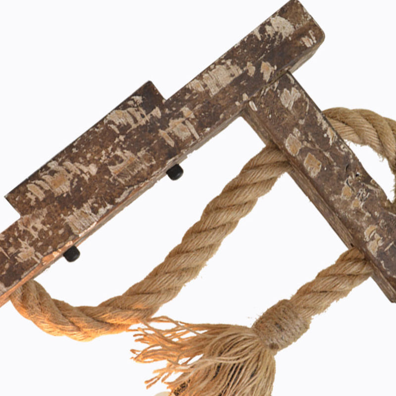 BowLift | 1 Light Bare Bulb Wall Lamp Fixture Warehouse Beige Jute Rope Wall Mounted Light with Wooden Back Plate