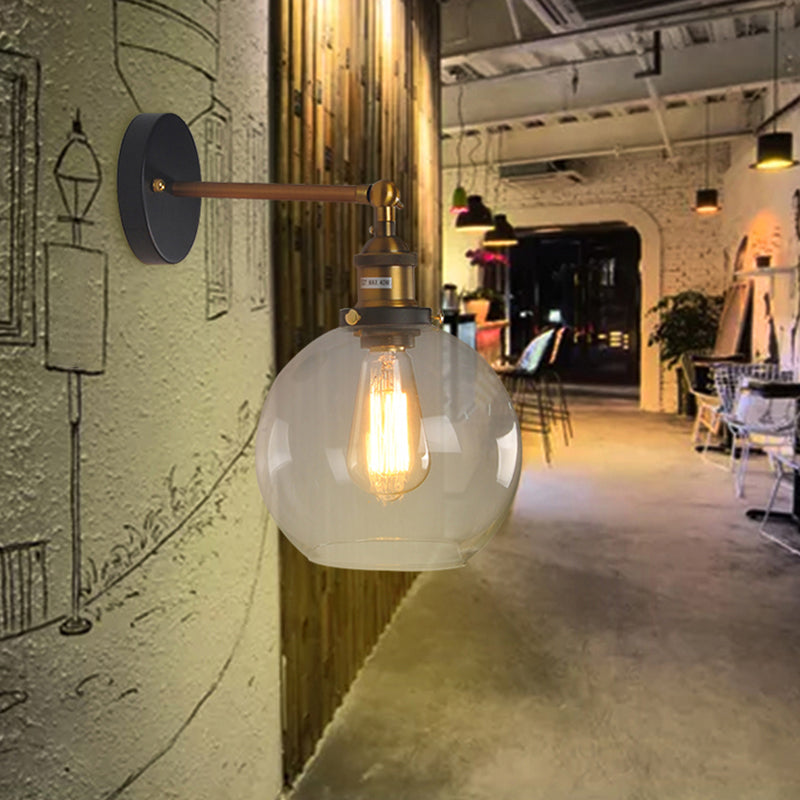 BowLift | 1 Light Geometry Wall Mount Light Industrial Brass Finish Clear Glass Wall Lighting Ideas for the Hallway