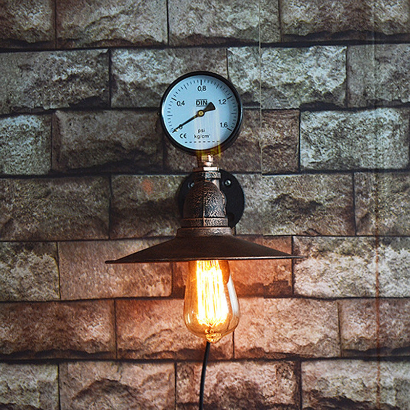 BowLift | 1 Light Wide Flare Wall Lamp Fixture Industrial Rust Metal Wall Mounted Lamp with Water Meter Decoration