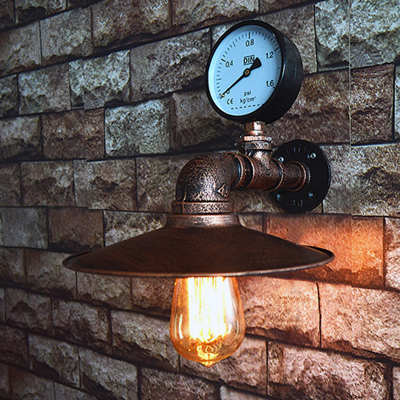 BowLift | 1 Light Wide Flare Wall Lamp Fixture Industrial Rust Metal Wall Mounted Lamp with Water Meter Decoration